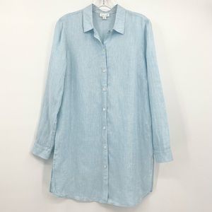 J. Jill Love Linen Light Blue 100% Linen Buttoned Tunic Top